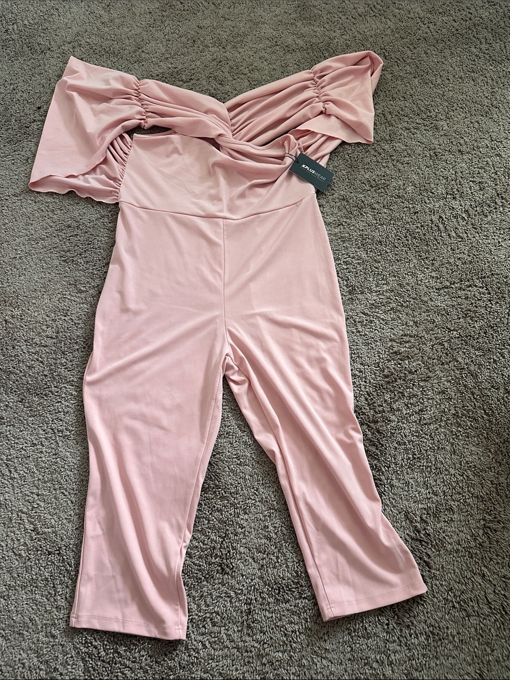 Blush Off-Shoulder Jumpsuit with Draped Bodice